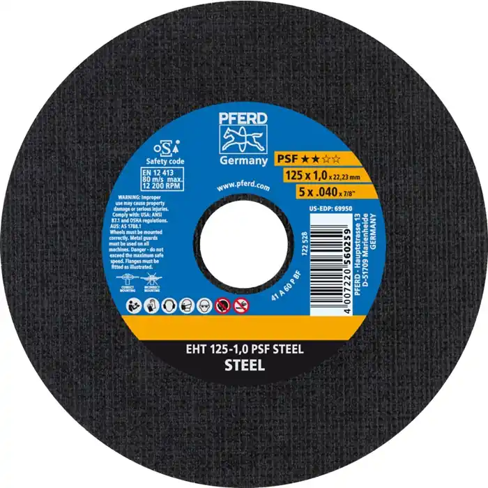 Trennscheibe PSF STEEL D125x1mm ger.STA Bohr.22,23mm PFERD VE: 25 Stück Meistverkauft