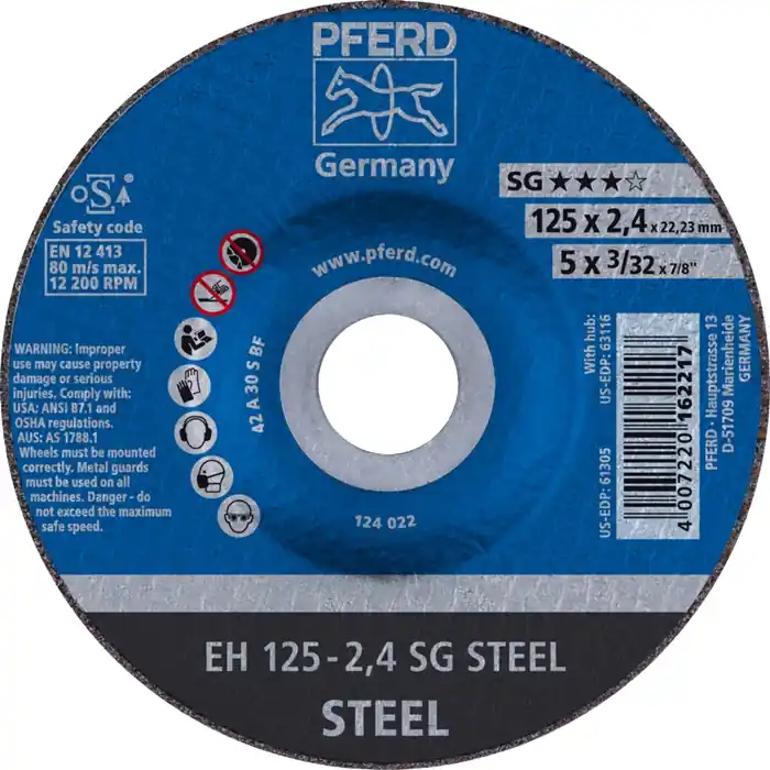Trennscheibe SG STEEL D125x2,4mm gekr.STA Bohr.22,23mm PFERD VE: 25 Stück Kracherpreis