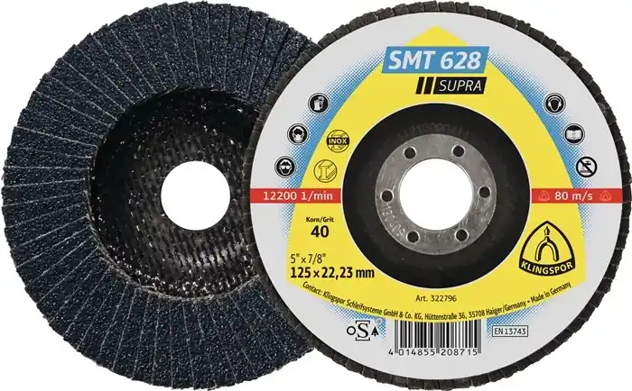 Garantierte Lieferung Fächerscheibe SMT 628 Supra D.125mm K.60 fl.INOX ZK KLINGSPOR VE: 10 Stück