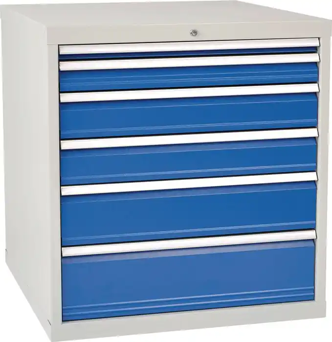 Aktuell Schubladenschrank H1019xB1005xT736mm lichtgrau/signalblau 6 Schubl.Voll.Bedrunka