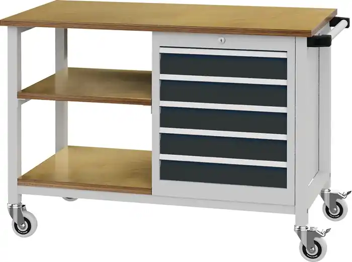 Werkbank B1200xT540xH880mm Buche Multiplex lichtgrau/grau 5 Schubl. Sofort Bestellen