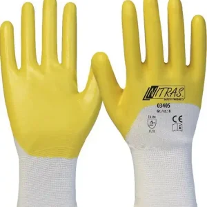 Handschuhe 03405 Gr.10 weiß/gelb PES m.Nitril EN 388 PSA II 12 NITRAS SAFETY VE: 12 Paare Sonderaktion