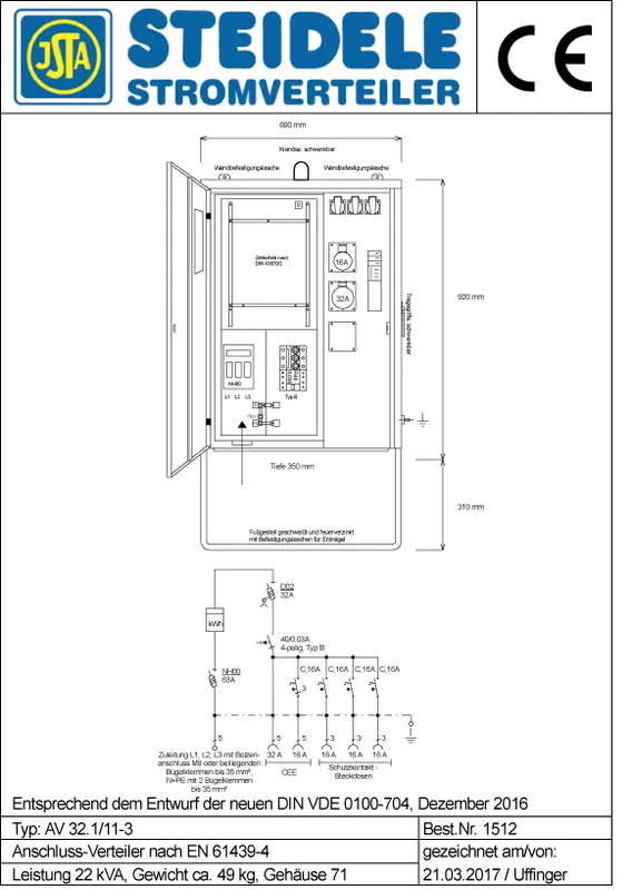 Steidele Anschlussverteilerschrank AV32.1/11-3 Neuheit