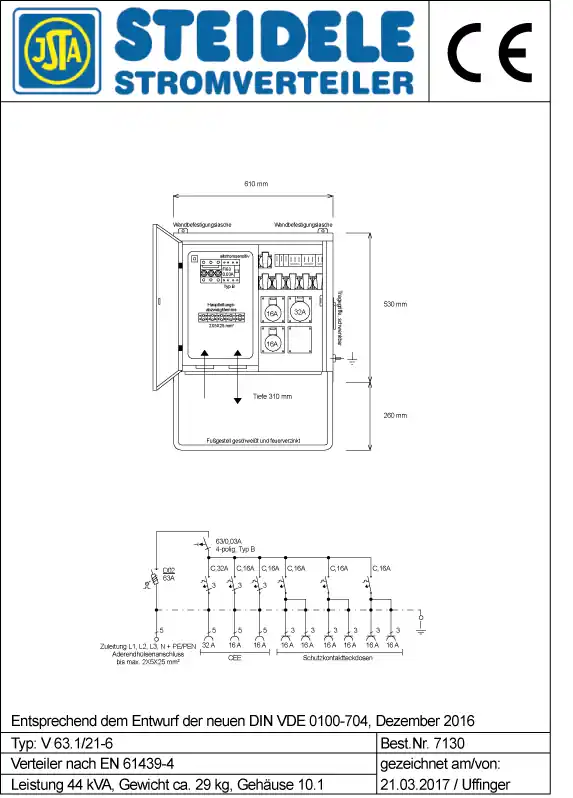Neu Steidele Verteilerschrank V 63.1/21-6