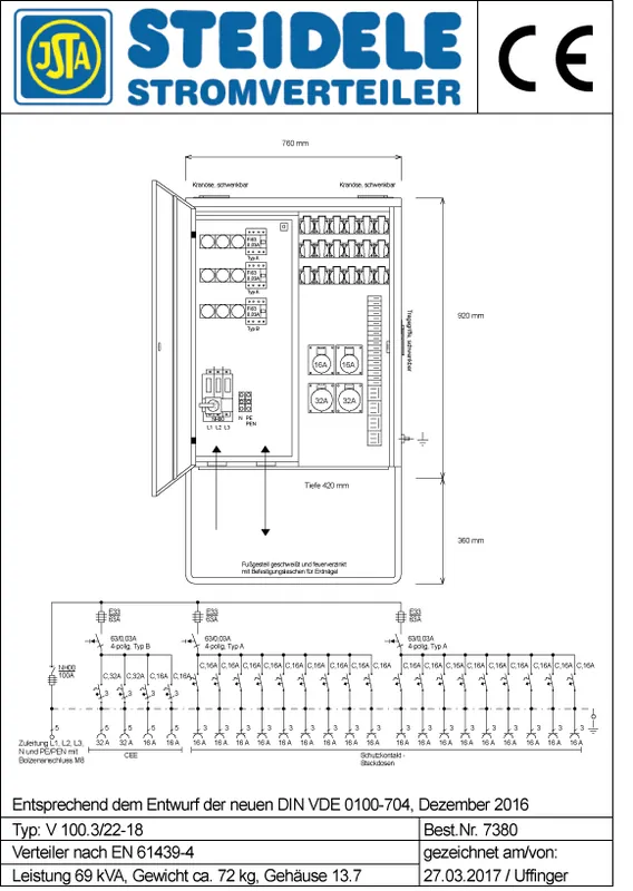 Steidele Verteilerschrank V 100.3/22-18 Knallerangebot