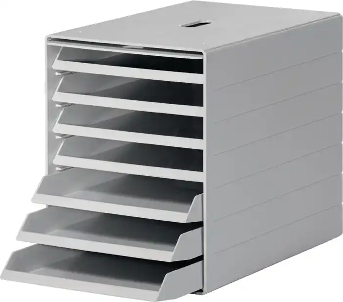 Schubladenbox 7 Schubl.m.versenkbarer Frontklappe grau H322xB250xT365mm DURABLE Preisreduziert