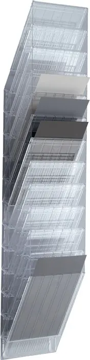 Prospekthalter H1115xB240xT135mm Anz.Fächer 12 A4 hoch Polystyrol transp. Geprüft
