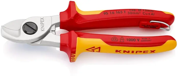 Preisreduziert Kabelschere L.165mm Kopf verchr.VDE m.Öse Mehrkomp.-Hüllen Form 1 KNIPEX