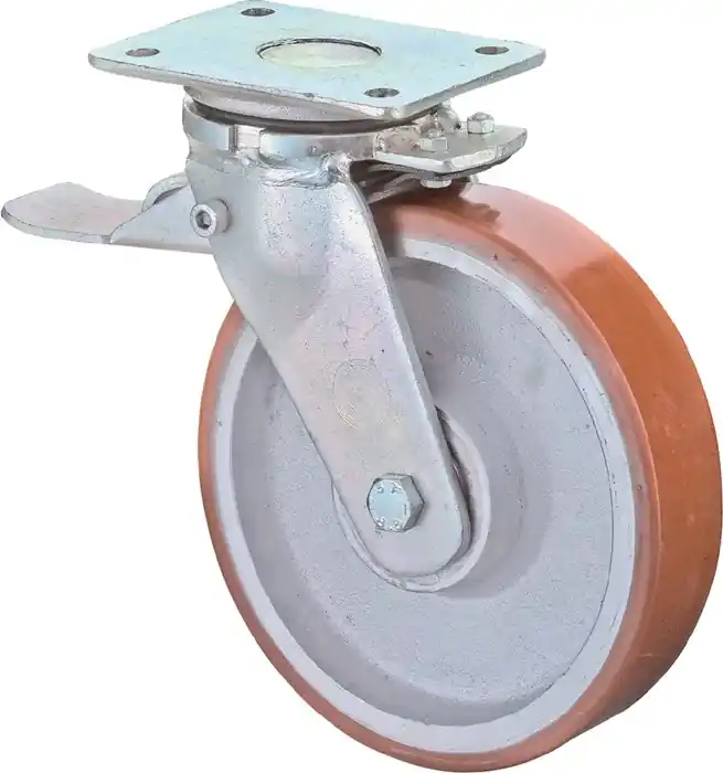 Zertifiziert Schwerlastlenkrolle D.250mm Trgf.1200kg m.Festst.Guß-PU 138x110mm BS ROLLEN