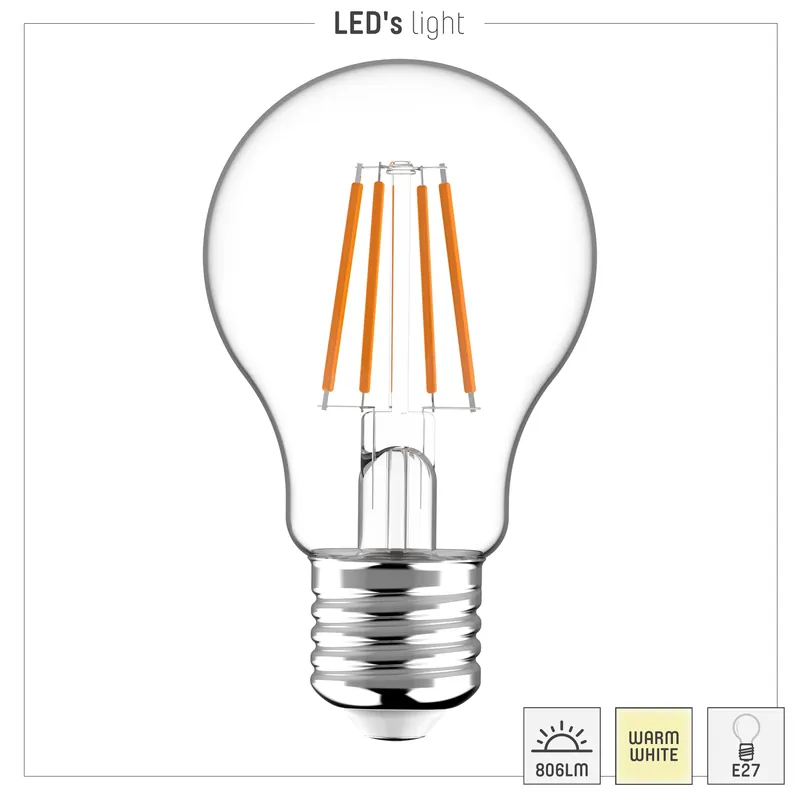 Led Filament Leuchtmittel - Klassisch A60 E27 7W 806lm 2700K Klar 330° - 5erSparpack Bestseller