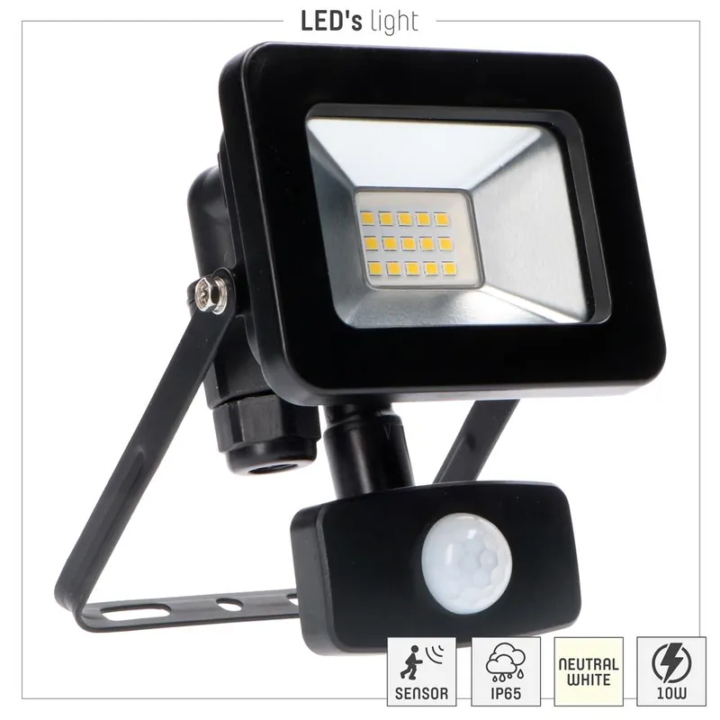 Strahler - 10W 1100lm 4000K IP44 - Sensor - Sanan LED - Schwarz Neu