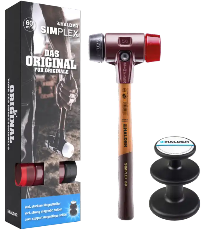 Neue Kollektion HALDER SIMPLEX 3026 Aktionsbox Schonhammer Ø60 mm + Magnethalter schwarz