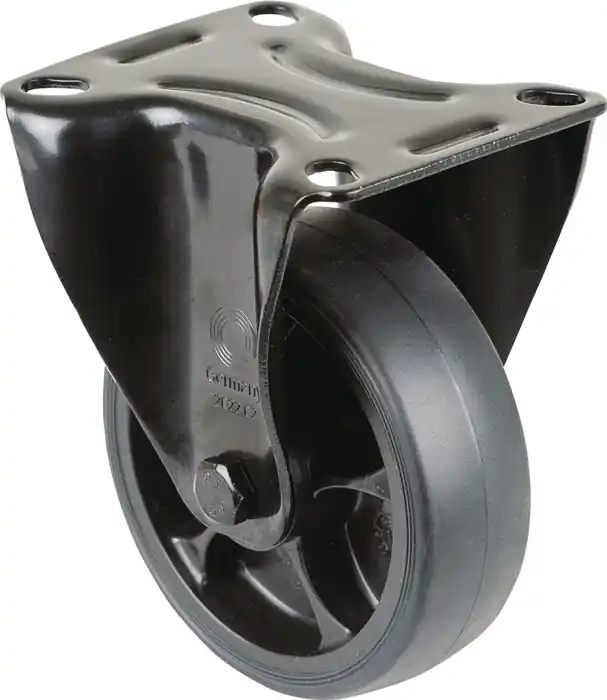 Bockrolle D.100mm Trgf.110kg Gum.Platte L104xB80mm Farbe Rl.schwarz BS ROLLEN Echt