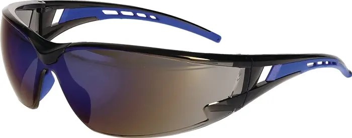 Neu Schutzbrille EN 166 EN 172 Bügel schwarz/blau,Scheibe verspiegelt