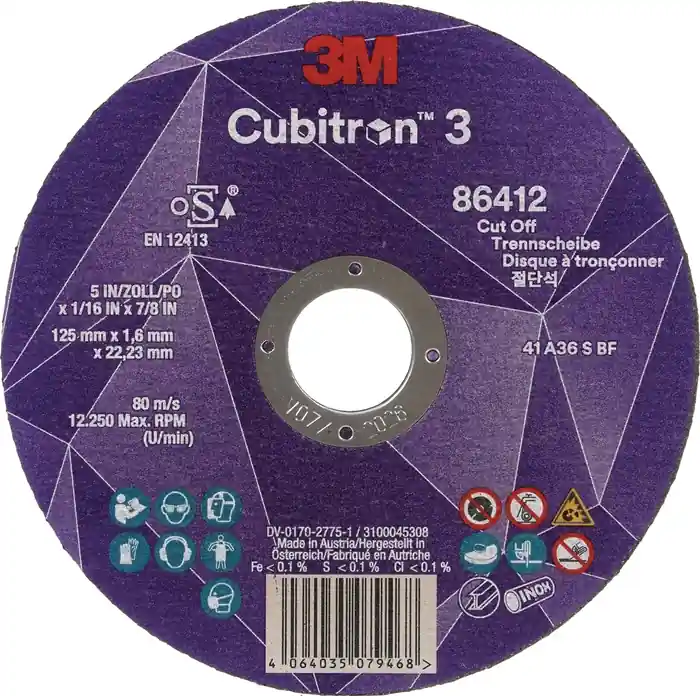 Trennscheibe Cubitron™ 3 D125x1,6mm ger.3M™ Cubitron™ 3 Bohr.22,23mm 3M VE: 25 Stück Neu