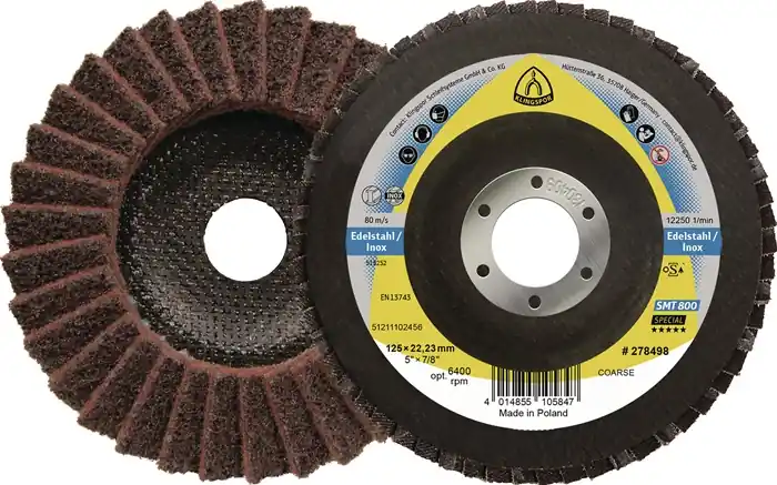 Garantierte Lieferung Fächerscheibe SMT 800 D.125mm K.coarse 12Grad gewölbt INOX NK KLINGSPOR VE: 5 Stück
