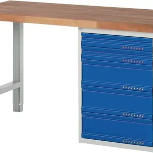 Werkbank Ser.BK 650 B1500xT700xH840mm Buche massiv grau/blau 5 Schubl.TECWERK Sale