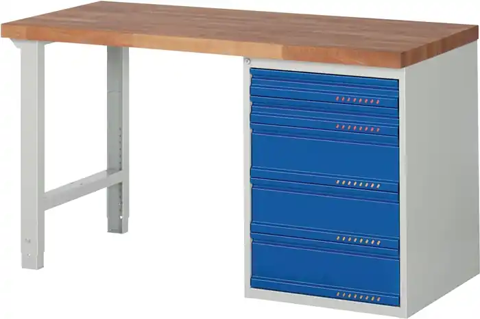 Werkbank Ser.BK 650 B1500xT700xH840mm Buche massiv grau/blau 5 Schubl.TECWERK Sale