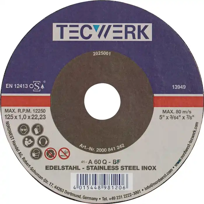 Direktkauf Trennscheibe INOX D180x1,5mm gekr.INOX Bohr.22,23mm TECWERK VE: 25 Stück