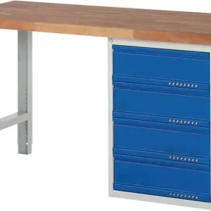 Schneller Versand Werkbank Ser.BK 650 B1500xT700xH840mm Buche massiv grau/blau 4 Schubl.TECWERK
