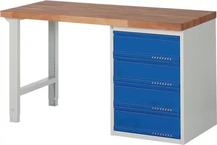 Schneller Versand Werkbank Ser.BK 650 B1500xT700xH840mm Buche massiv grau/blau 4 Schubl.TECWERK