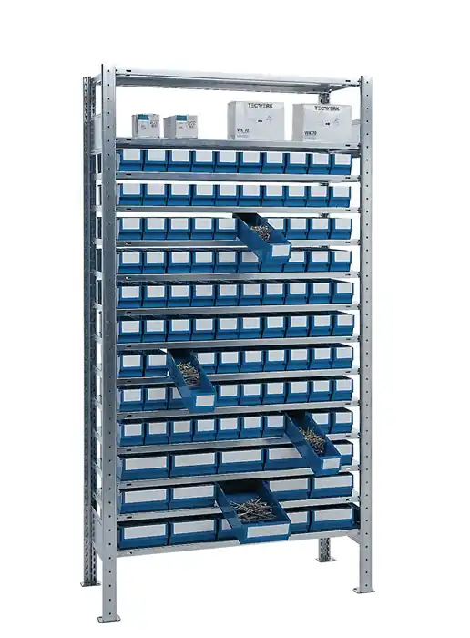 Heißes Angebot Steckregal H2000xB1000xT400mm Grundregal 14 Stahl-Bd.90x3,15x4 blau TECWERK