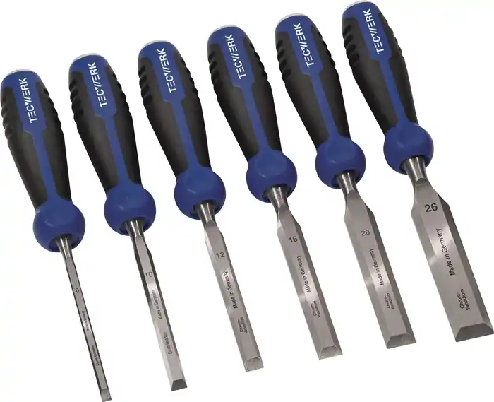 Stechbeitelsatz 6,10,12,16,20,26mm 2-K Heft.m.Schlagknopf 6-tlg.Krt.TECWERK Top-Angebot