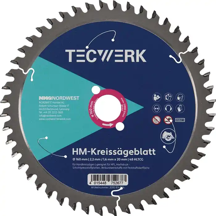 Preisreduziert Handkreissägeblatt AD 165mm Z.48 HLTCG Schnitt-B.2,6mm TECWERK