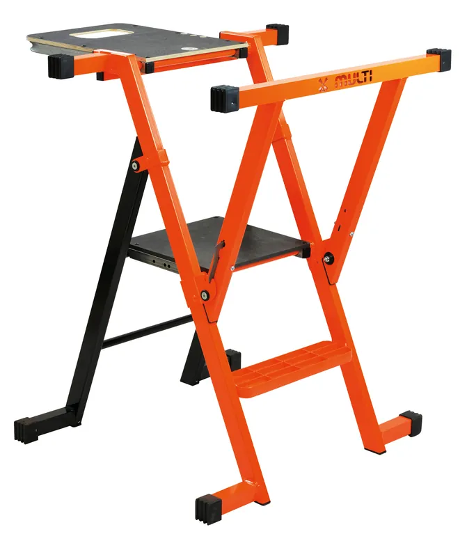 MONDELIN Multi-X Leiter-Tritt-Plattform – 4 in 1: Trittleiter, Werkbank, Sägebock, Werkzeugablage Knallerangebot