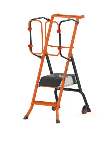 MONDELIN Gesicherte Trittleiter – 50 cm – Aluminium & Federgeländer – Rutschfeste Plattform Kracherpreis