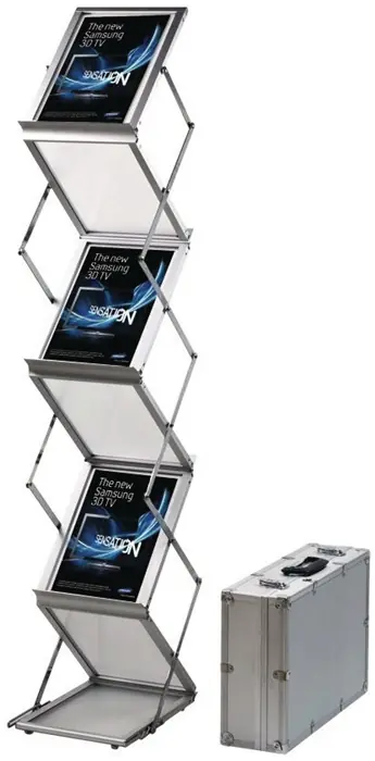 Prospektständer H1450xB270xT360mm Alu.silber Aluminium-Koffer 6 Fächer A4 Neue Kollektion