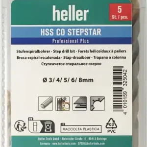 Markenprodukt Metallbohrer-Set DIN 338 Stepstar D.3-8 HSS-Co TiN 5-tlg.Multibox HELLER
