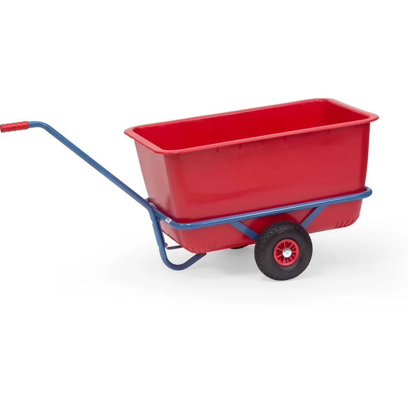 Top-Preis fetra Handwagen pulverbeschichtet blau RAL 5007 mit roter Kunststoffmulde PU-Bereifung