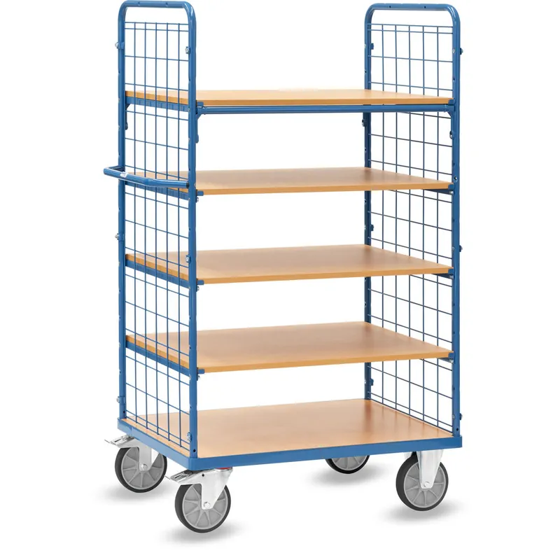 Must-Have fetra Etagenwagen mit Drahtgitter pulverbeschichtet blau RAL 5007 5 Etagen Tragkraft 600 kg