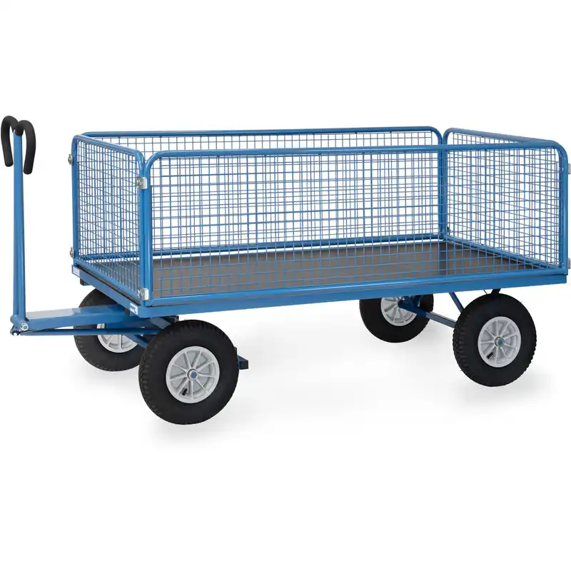 fetra Handpritschenwagen pulverbesichtet blau RAL-5007 mit Drahtgitterwänden 600 mm hoch Preisreduziert