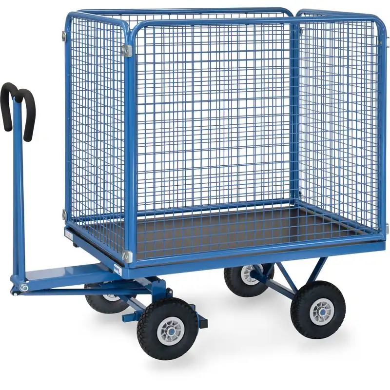 fetra Handpritschenwagen pulverbesichtet blau RAL-5007 mit Drahtgitterwänden 1000 mm hoch Must-Have