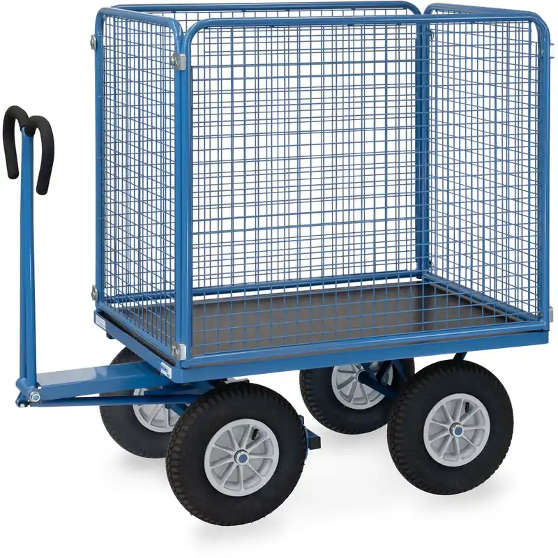 Sofort Bestellen fetra Handpritschenwagen pulverbesichtet blau RAL-5007 mit Drahtgitterwänden 1000 mm hoch