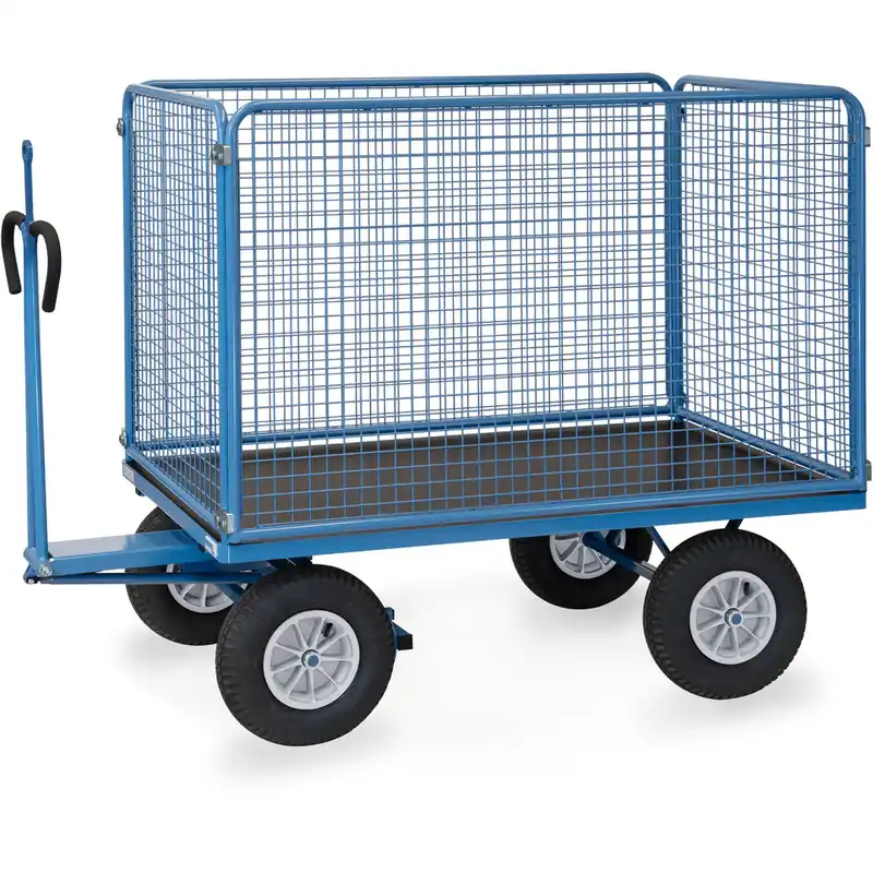 fetra Handpritschenwagen pulverbeschichtet blau/RAL 5007 Wände 1000 mm mit Zugöse Expressversand