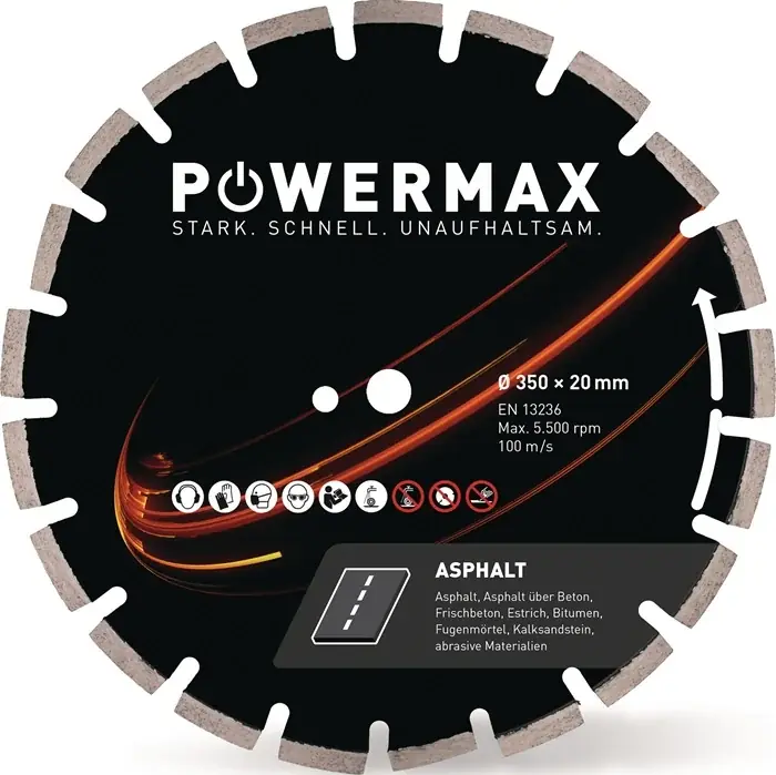 Diamanttrennscheibe PowerMax Asphalt D.400mm Bohr.25.4mm Seg.-B.3,4mm Garantierte Lieferung