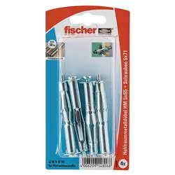 Preiswert Hohlraum-Metalldübel Sortiment - 4 x Hohlraum-Metalldübel - 4 x Schraube M 5 x 73 - Bohrernenn-Ø 10 mm - Dübellänge 65 mm - min. Bohrlochetiefe 71 mm